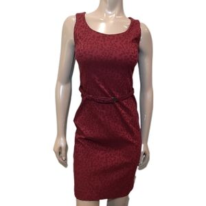 Jacob Sleeveless Belted Sheath Dress Leopard Print Monochrome Burgundy